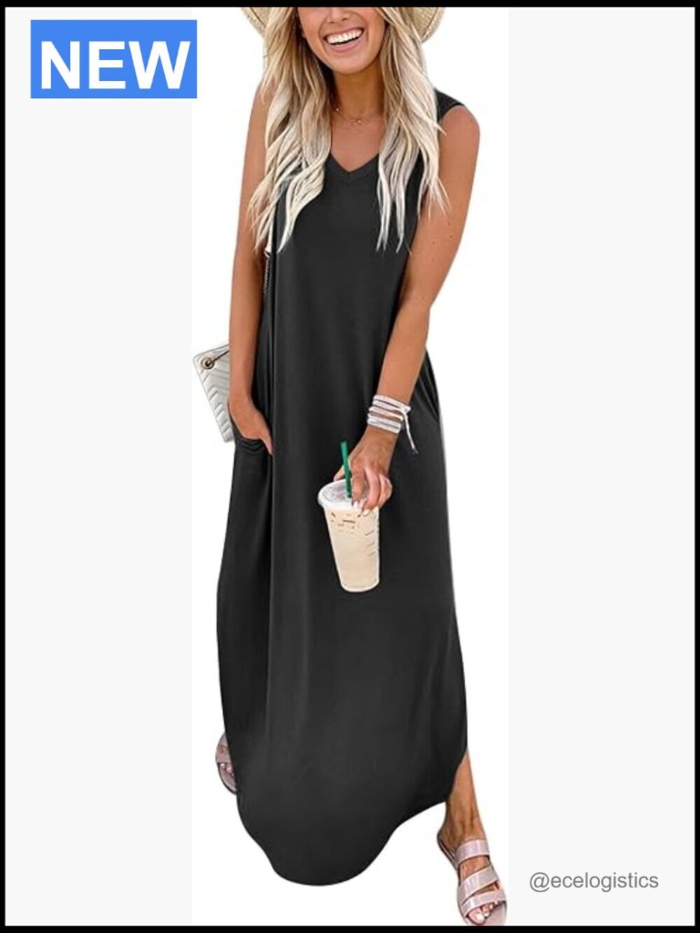 Sleeveless V-Neck Maxi Dress with Pockets